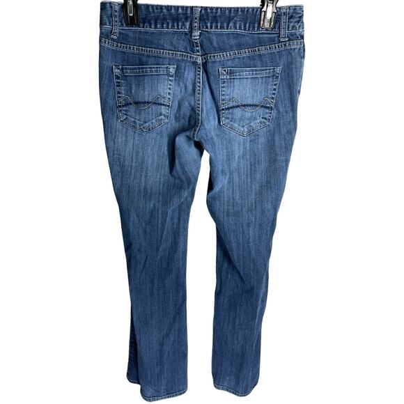 Mossimo Bootcut Jeans Junior Size 7 Dark Blue Denim Low Rise Y2K Cotton Casual - Picture 2 of 5